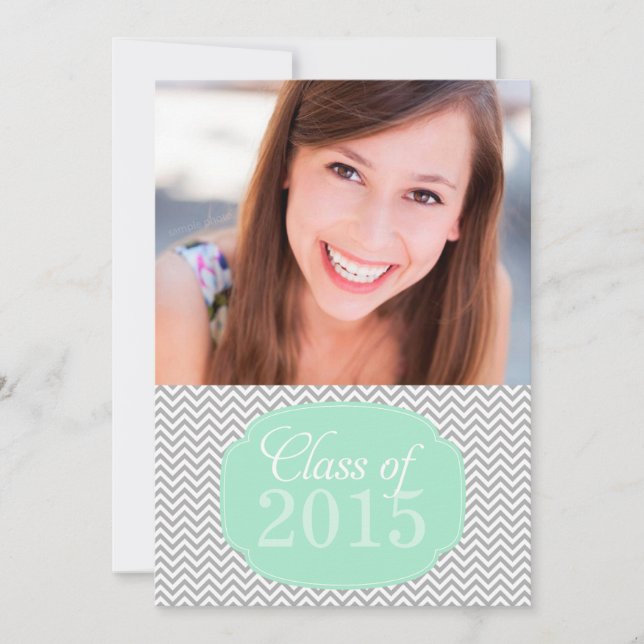 Chevron Mint Grey Photo Graduation Announcement (Front)