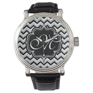 Chevron Modern Black and White ZigZag Monogram Watch