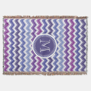 Chevron Monogram Blue and Purple Zigzag Throw Blanket