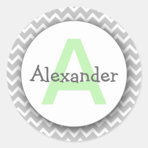 Chevron Monogram Bookplate Sticker grey mint