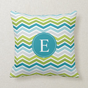 Chevron Monogram Green Blue Cushion