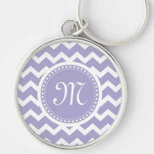 Chevron Monogram Retro Purple and White Key Ring