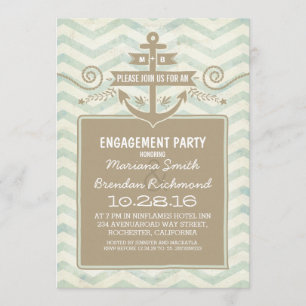 Chevron nautical anchor engagement party invites