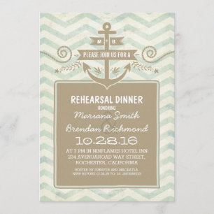 Chevron nautical anchor rehearsal dinner invites