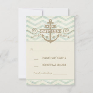 chevron nautical wedding old anchor RSVP cards
