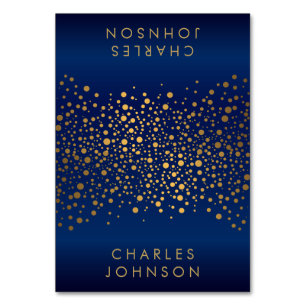 Chevron Navy Blue & Gold Confetti Dots Place Cards