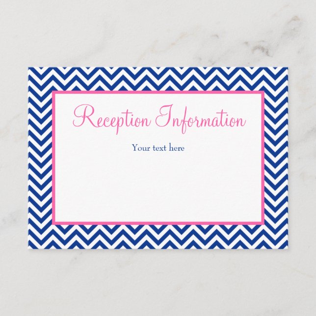 Chevron Navy Blue Pink Bat Mitzvah Reception Enclosure Card (Front)