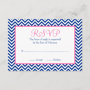 Chevron Navy Blue Pink Bat Mitzvah RSVP Card