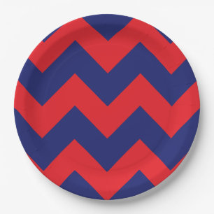Chevron   Navy Blue & Red   Any Type/Size   Custom Paper Plate