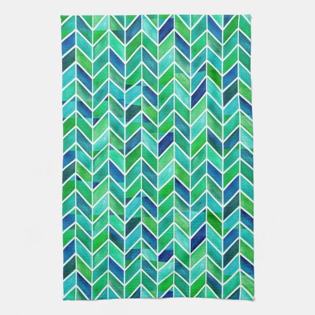 Chevron Navy Leaf Tea Towel (Vertical)