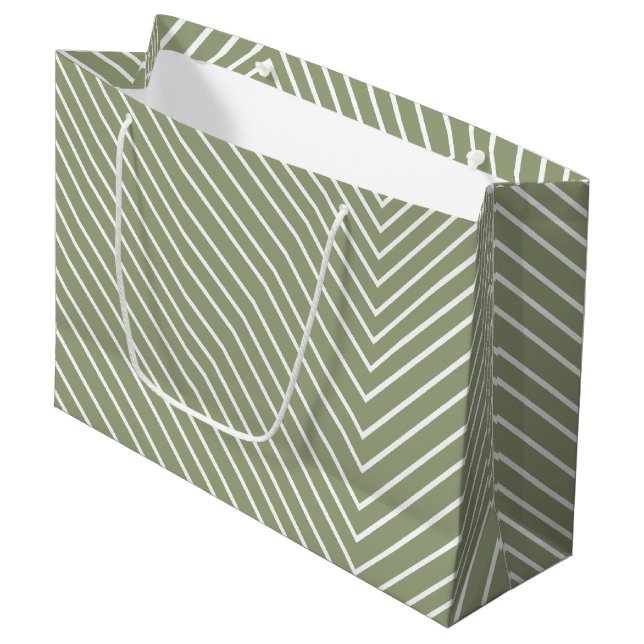 Chevron olive green and white large gift bag (Front Angled)