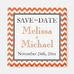 Chevron Orange & White Save the Date magnet