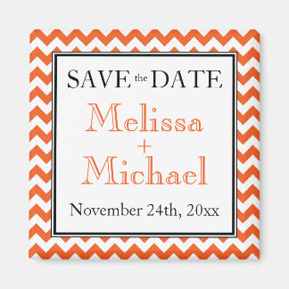 Chevron Orange & White Save the Date magnet