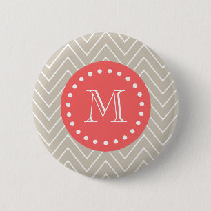 Chevron Pattern 2A Monogram Beige Coral 6 Cm Round Badge