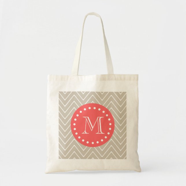 Chevron Pattern 2A Monogram Beige Coral Tote Bag (Front)