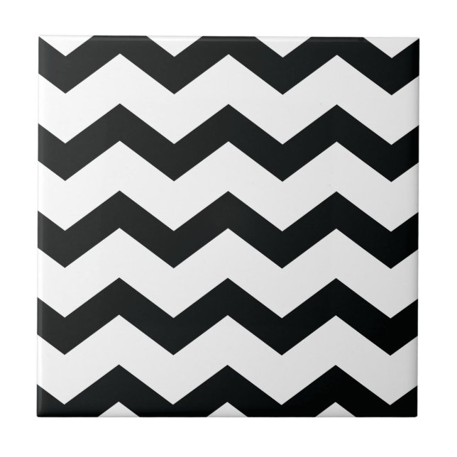 Chevron Pattern Black and White Tile (Front)