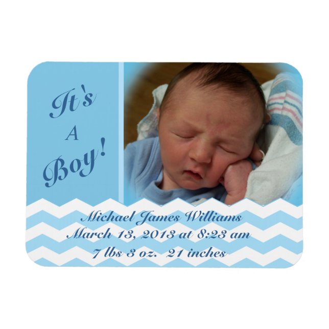 Chevron Pattern Boy Birth Announcement Magnet (Horizontal)