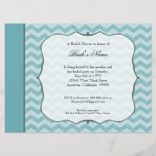 Chevron Pattern Bracket Frame Teal Bridal Shower Invitation