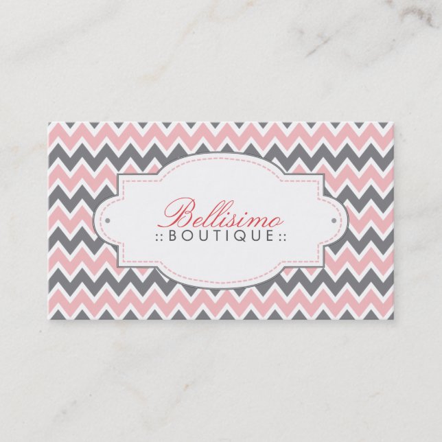 Chevron Pattern Business Card (pink/grey) (Front)
