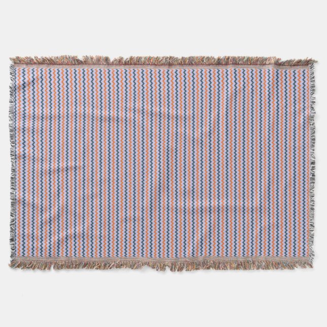 Chevron pattern dark blue orange and lilac throw blanket (Front)