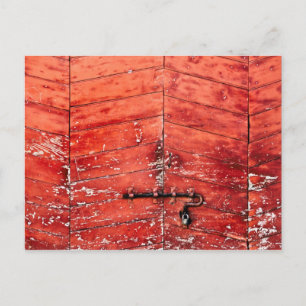 Chevron pattern effect on vintage red door postcard