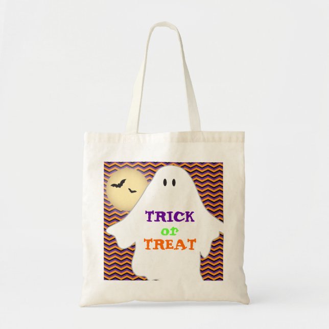 Chevron pattern & ghost Halloween Trick or Treat Tote Bag (Front)