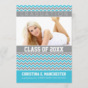 Chevron Pattern Graduation Announcement (aqua)