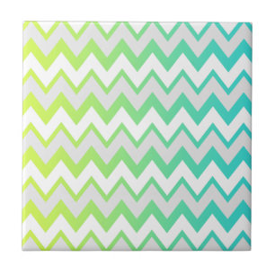 Chevron pattern green teal aqua ombre elegant tile