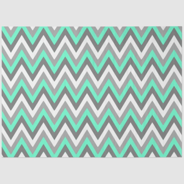 Chevron Pattern Grey White Mint Decoupage Tissue Paper (Front)
