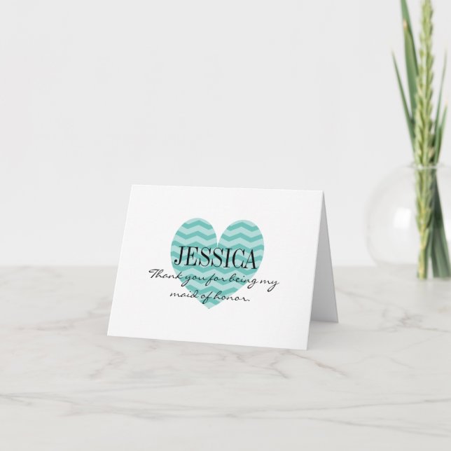 Chevron pattern heart maid of honour thank you car card (Front)