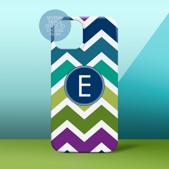 Chevron Pattern in Peacock Colours Custom Monogram Case-Mate iPhone Case (Personalized Phone Case)