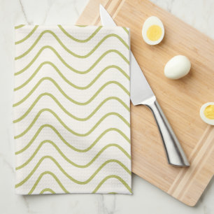 Chevron Pattern Lime Green on Cream White Zigzag Tea Towel
