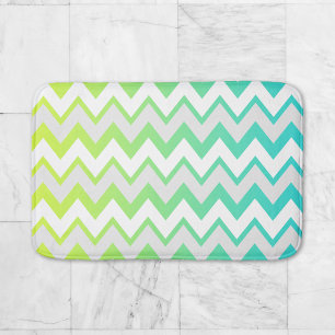 Chevron pattern lime green teal aqua ombre elegant bath mat