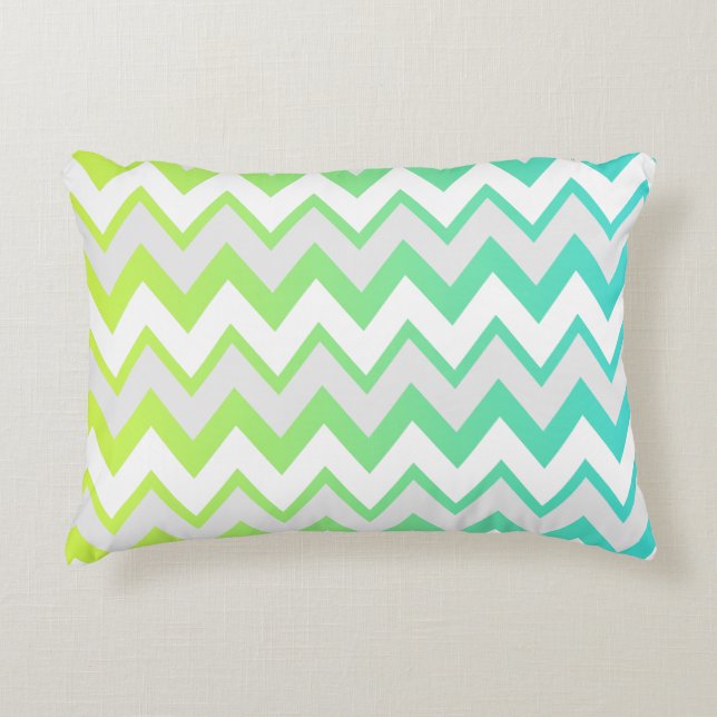 Chevron pattern lime green teal aqua ombre elegant decorative cushion (Front)