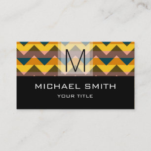 Chevron Pattern Modern Black Monogram #11 Business Card
