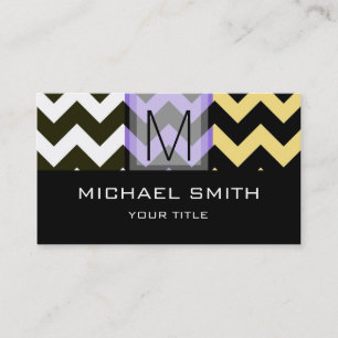 Chevron Pattern Modern Black Monogram #2 Business Card