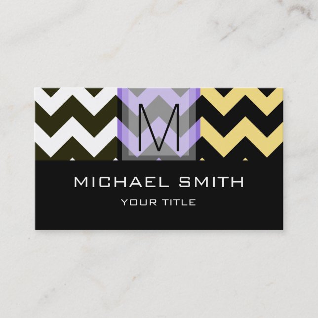 Chevron Pattern Modern Black Monogram #2 Business Card (Front)