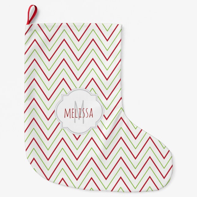 Chevron Pattern Monogram Christmas Stocking (Front)