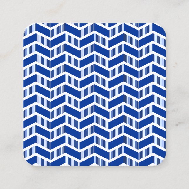 Chevron Pattern - Navy Blue and White Square Business Card (Front)