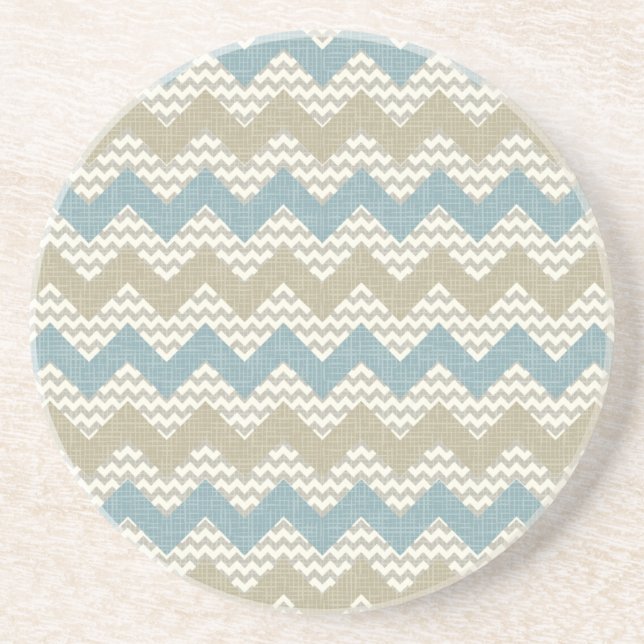 Chevron pattern on linen texture coaster (Front)