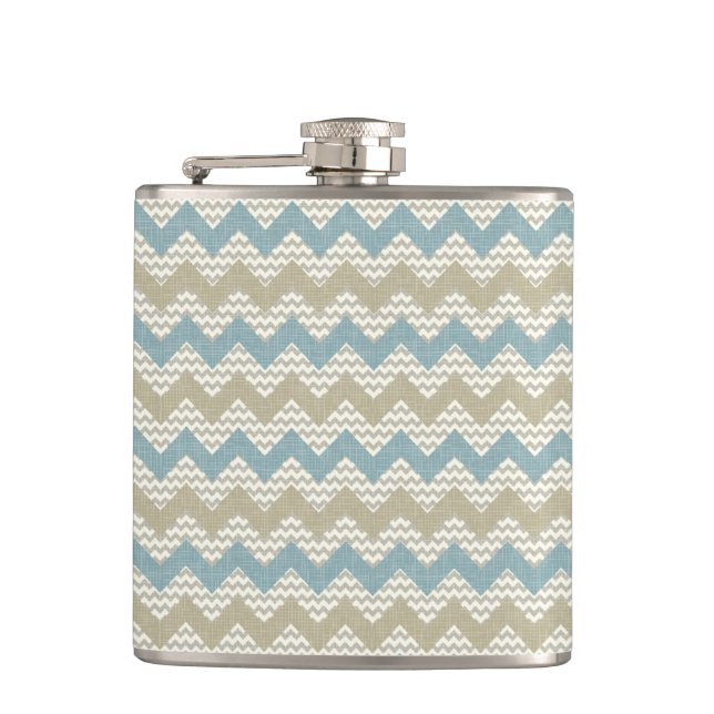 Chevron pattern on linen texture hip flask (Front)