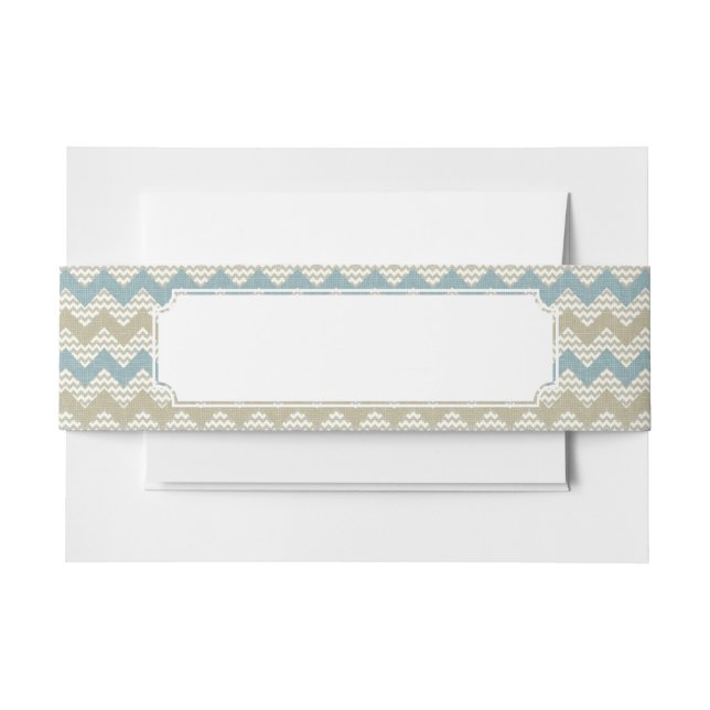 Chevron pattern on linen texture invitation belly band (Front Example)