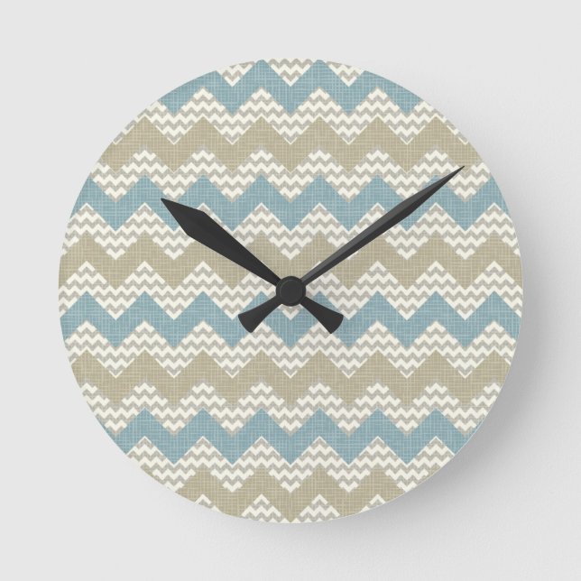 Chevron pattern on linen texture round clock (Front)
