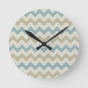 Chevron pattern on linen texture round clock