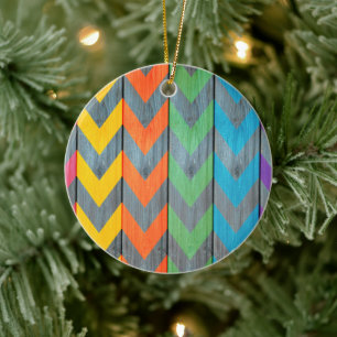Chevron Pattern On Wood Texture by Shirley Taylor Ceramic Tree Decoration