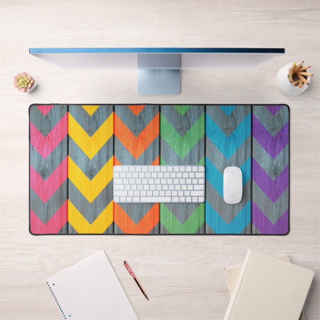 Chevron Pattern On Wood Texture by Shirley Taylor Desk Mat (Office 1)