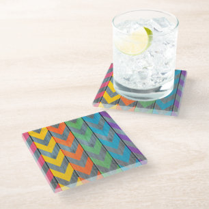 Chevron Pattern On Wood Texture by Shirley Taylor Glass Coaster