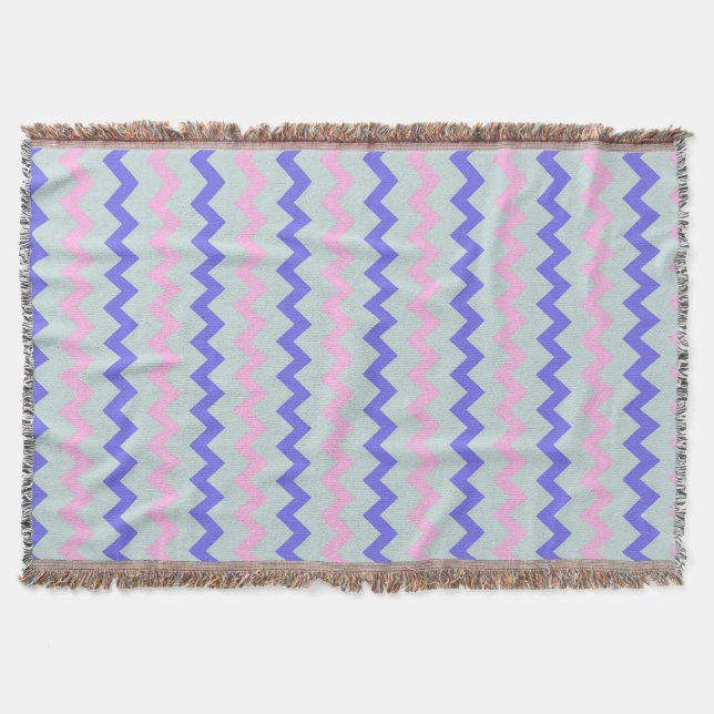 Chevron pattern pink blue throw blanket (Front)