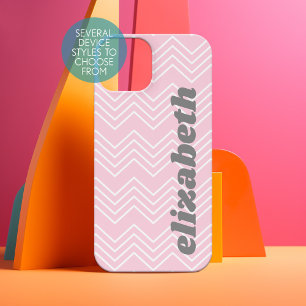 Chevron Pattern - Pink funky Script Name iPhone 15 Case