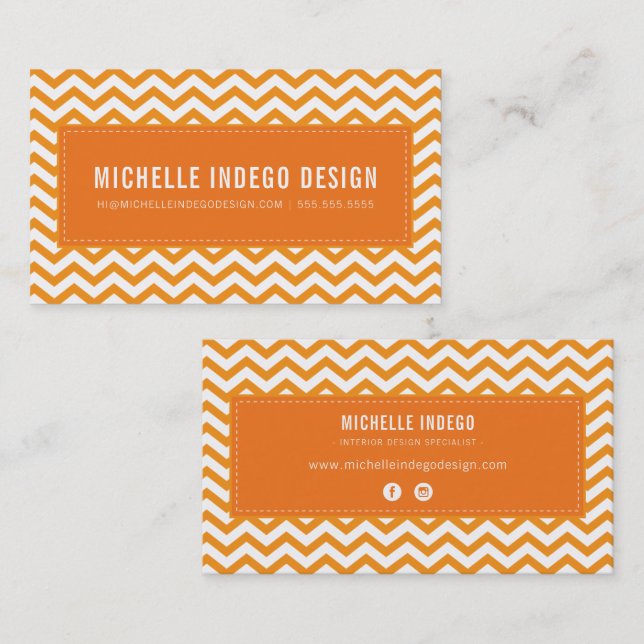 CHEVRON PATTERN preppy modern bright bold orange Business Card (Front/Back)